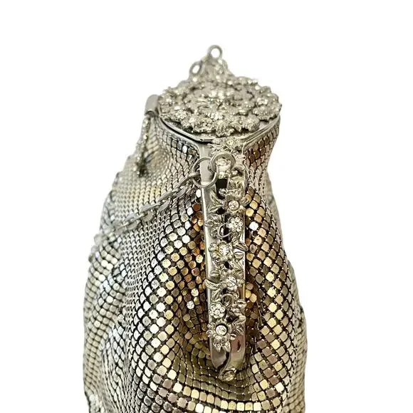 Vintage Whiting & Davis Silver Ombre Metal Mesh Crystal Wedding Evening Bag - Picture 8 of 10